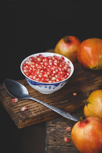 Close-up of fruits in bowl on table