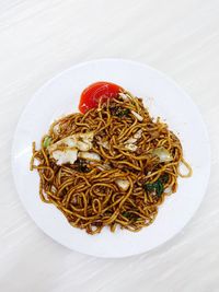 High angle view of food served in plate