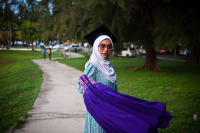 Portrait of woman in park
