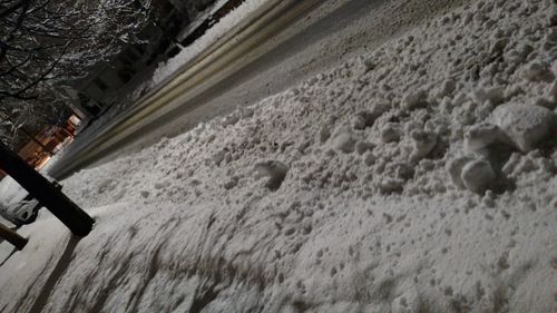 High angle view of snow on beach