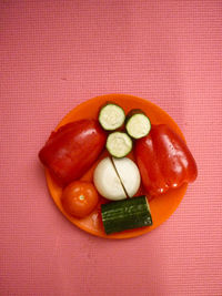 High angle view of fruits in plate