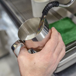 High angle view of man preparing food