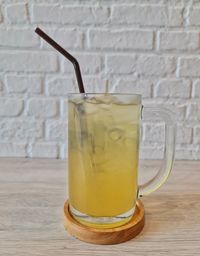 Close-up of drink in glass on table