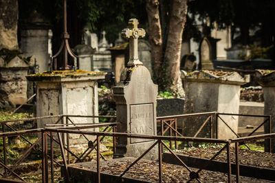 View of cross in cemetery