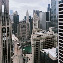 High angle shot of cityscape against the sky