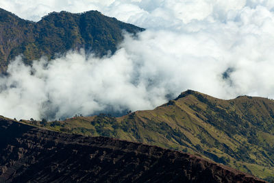 Panoramic view of volcanic landscape against sky