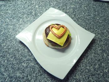 High angle view of cake in plate