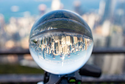 Close-up of upside down image of crystal ball