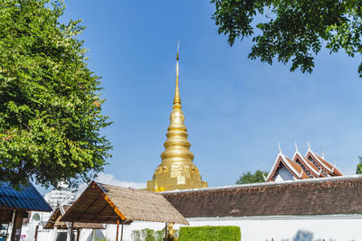 Low angle view of pagoda against sky