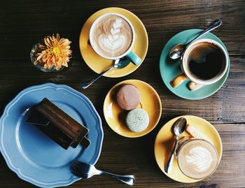 High angle view of coffee cup on table