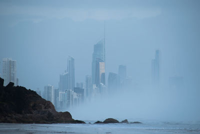 Gold coast's cityscape in the mist, queensland, australia
