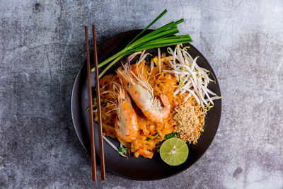 High angle view of food in bowl on table