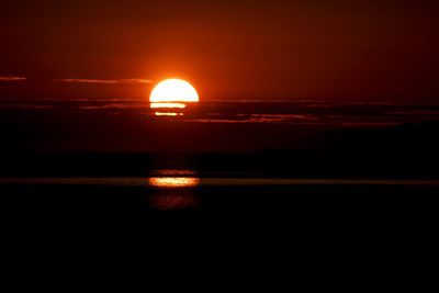 Scenic view of sea against orange sky