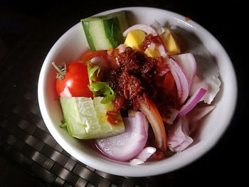 High angle view of food in bowl