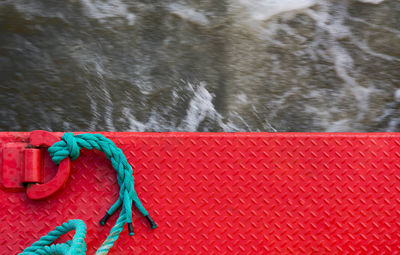 High angle view of rope on ship sailing in river