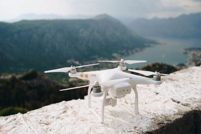 Airplane flying over mountains