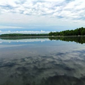 Scenic view of lake against cloudy sky
