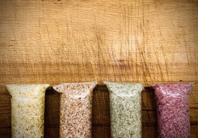 Directly above shot of bread on wooden floor