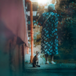 Woman walking on street