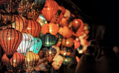 Close-up of illuminated lanterns