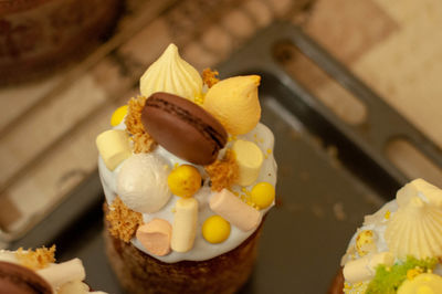 High angle view of cake on table