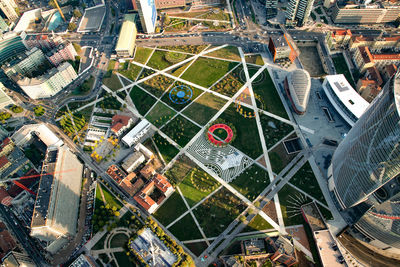 High angle view of city buildings