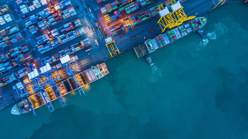 Aerial view of container ship at harbor