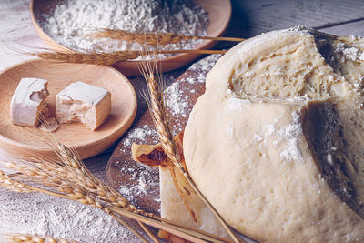 High angle view of bread on table