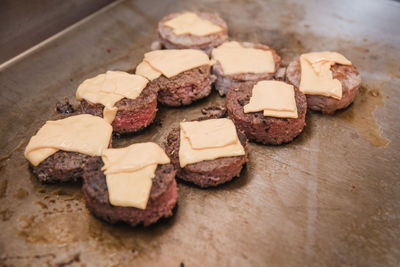 High angle view of cookies on table