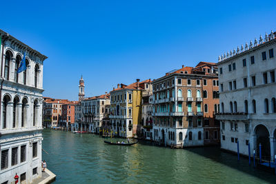 Canal passing through buildings in city