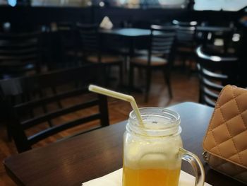 High angle view of drink on table at restaurant