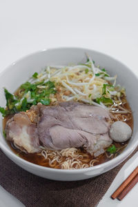 High angle view of food in bowl on table