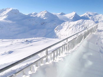 Snow covered mountains against sky