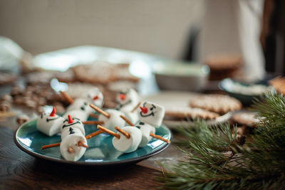 Close-up of marshmallows in plate