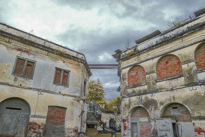 Low angle view of old building against sky