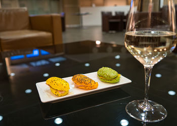 Close-up of fruits in glass on table