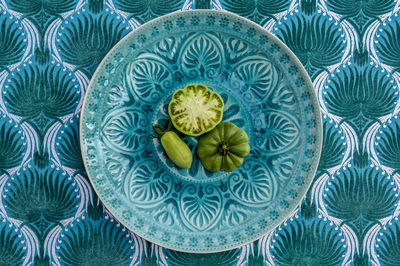 Full frame shot of blue glass on table