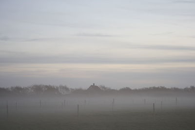 Scenic view of field in foggy weather