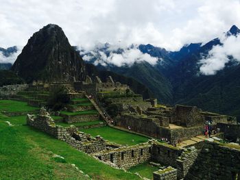 High angle view of machu picchu against sky