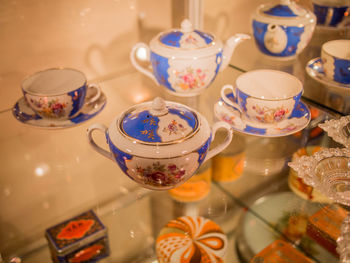 High angle view of dessert on table