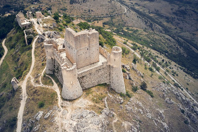 Transverse aerial view of the medieval castle of rocca calascio abruzzo