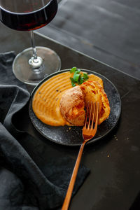 High angle view of food on table