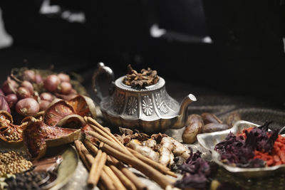 Close-up of meat on table