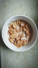 High angle view of breakfast in plate on table