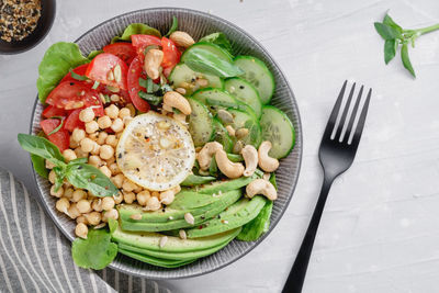 Directly above shot of salad in bowl on table