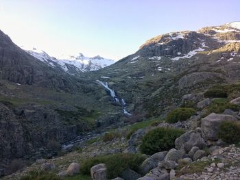 Scenic view of mountains against clear sky