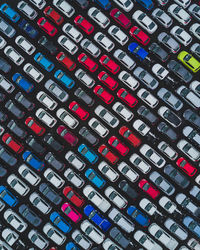Full frame shot of colorful cars arranged at parking lot