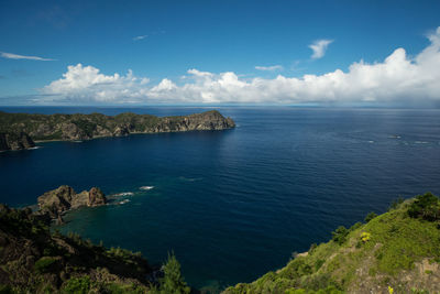 High angle view of sea and mountains