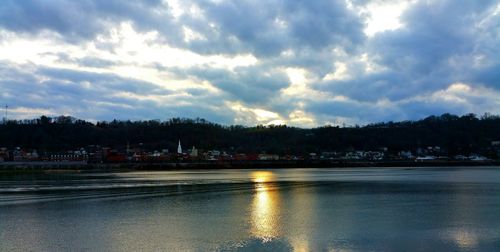 Scenic view of river against cloudy sky