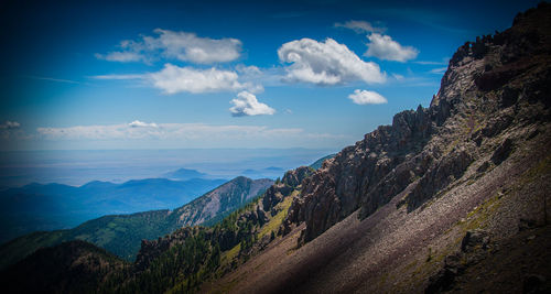 View of mountain range against cloudy sky